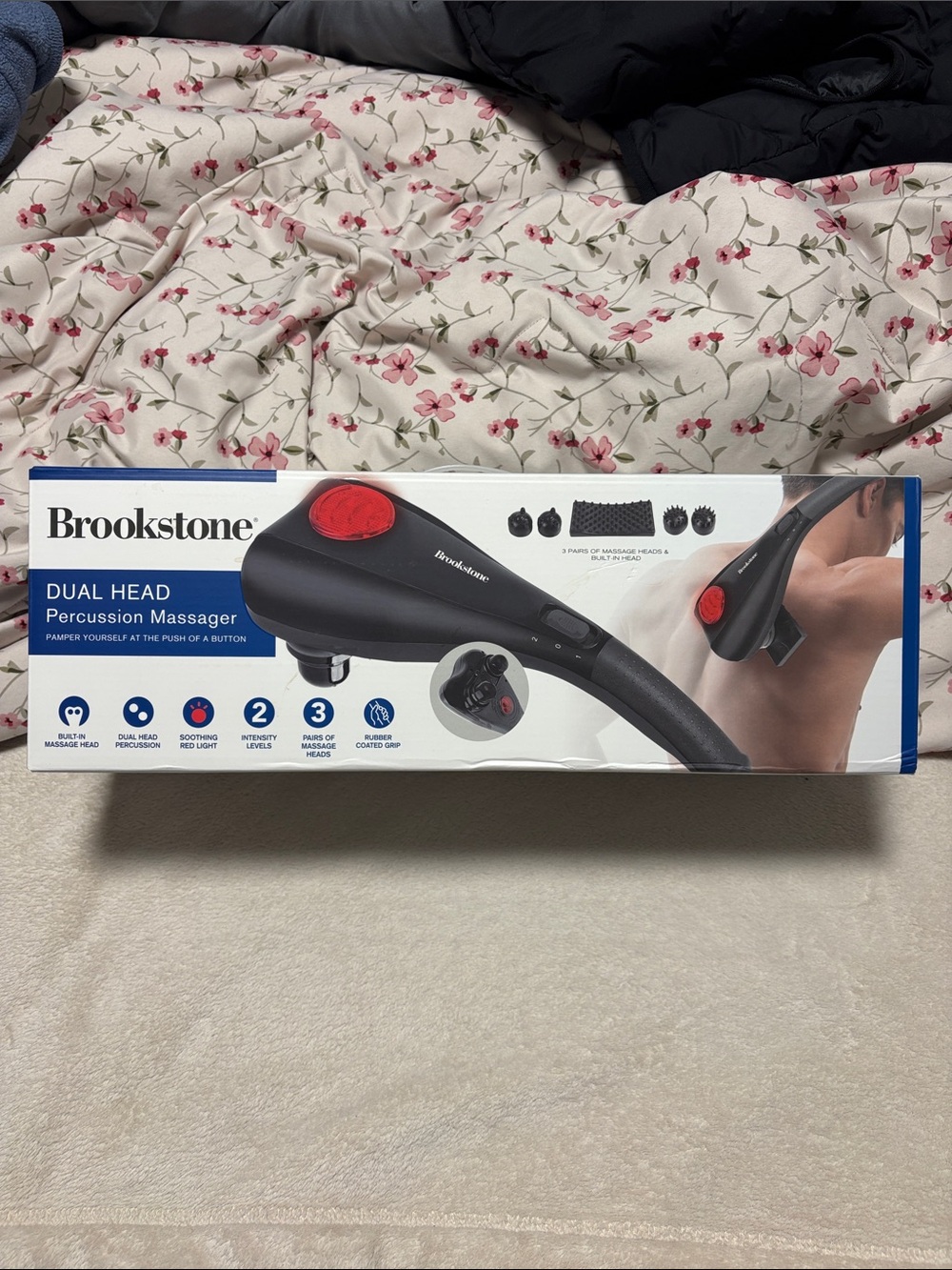 Brookstone Dual Head Percussion Massager in Black with Red Accents